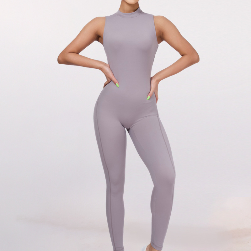 Женски спортен гащеризон с открит гръб за фитнес, бързосъхнещ, стегнато прилягане, с подплънка за бюст, 75% найлон, 25% спандекс