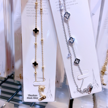 Гривна от титаниева стомана с мотив четирилистна детелина, Seiko обработка, марка Light Dust, дамска модна бижутерия