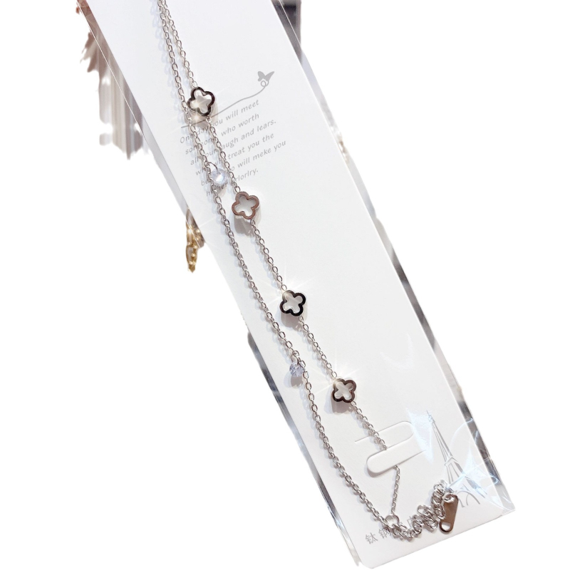 Гривна от титаниева стомана с мотив четирилистна детелина, Seiko обработка, марка Light Dust, дамска модна бижутерия