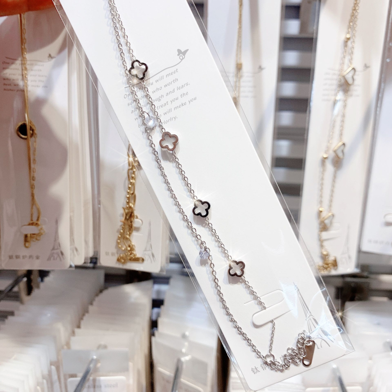 Гривна от титаниева стомана с мотив четирилистна детелина, Seiko обработка, марка Light Dust, дамска модна бижутерия