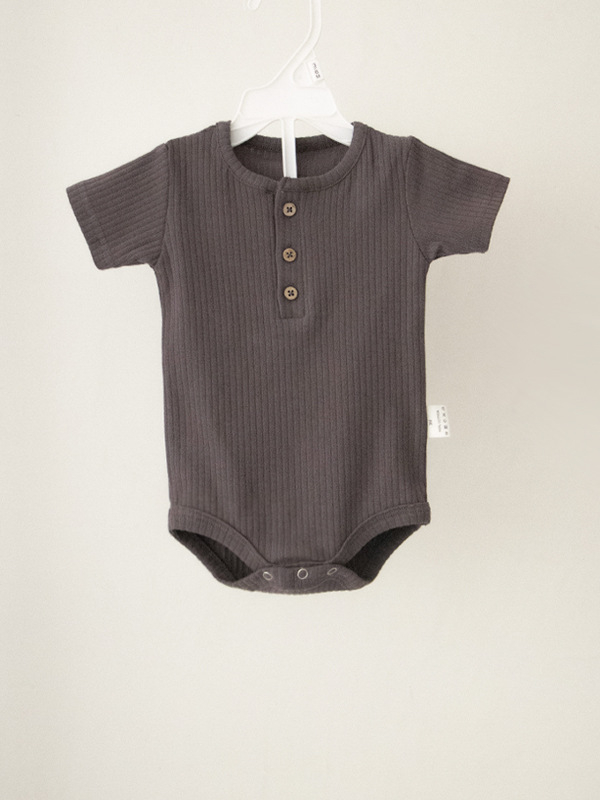 Dječji pamukasti romper s kratkim rukavima, rib pleteni materijal, 95% pamuk, za novorođenčad, unisex, ljeto, skriveno zatvaranje