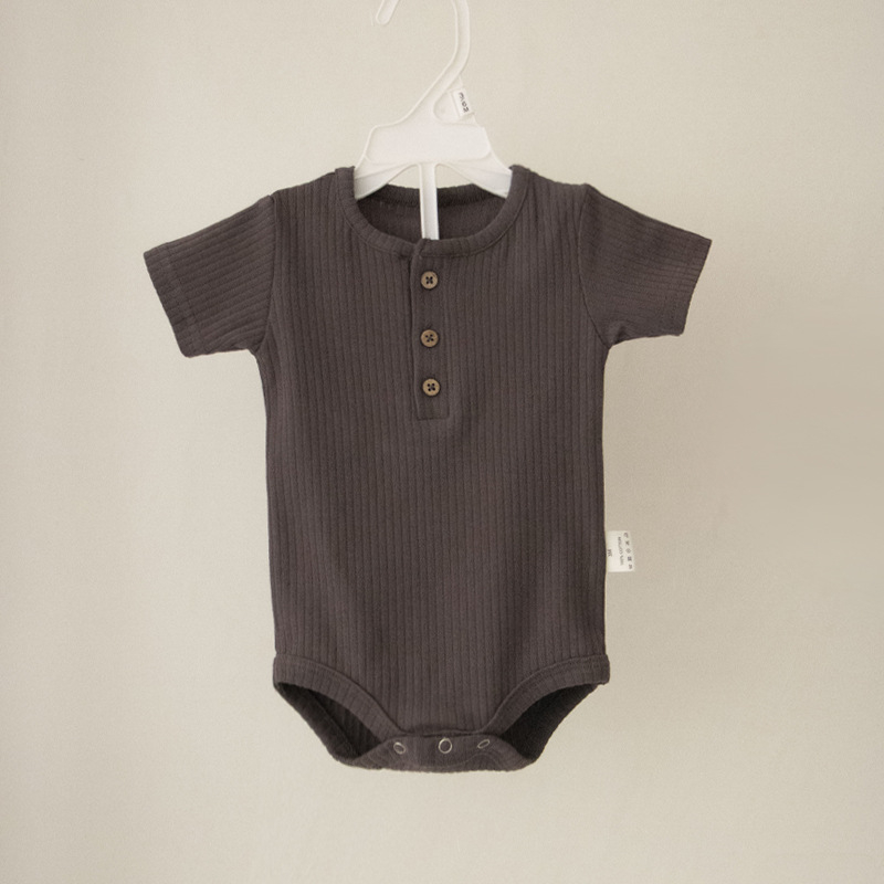 Dječji pamukasti romper s kratkim rukavima, rib pleteni materijal, 95% pamuk, za novorođenčad, unisex, ljeto, skriveno zatvaranje