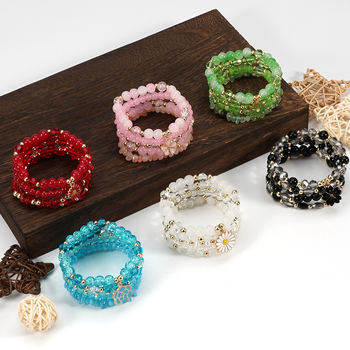 Бохемска гривна с висулка във формата на цвете, стъклени мънисти, електроплатиране, многослойна за жени