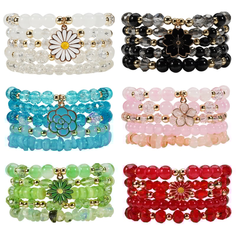 Бохемска гривна с висулка във формата на цвете, стъклени мънисти, електроплатиране, многослойна за жени