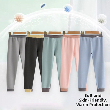 Bērnu termālās bikses pavasarim un rudens sezonai, universālas, Derong audums, 85,8% poliesteris, vidēja augstuma josta, elastīga josta, bez starpsienas atvēruma, piemērots 3–8 gadu vecumam