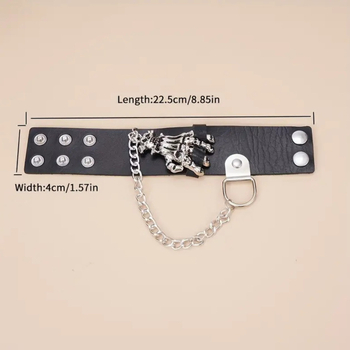 Кожена гривна с мотив череп и верига с призрачни нокти – унисекс стил панк готик