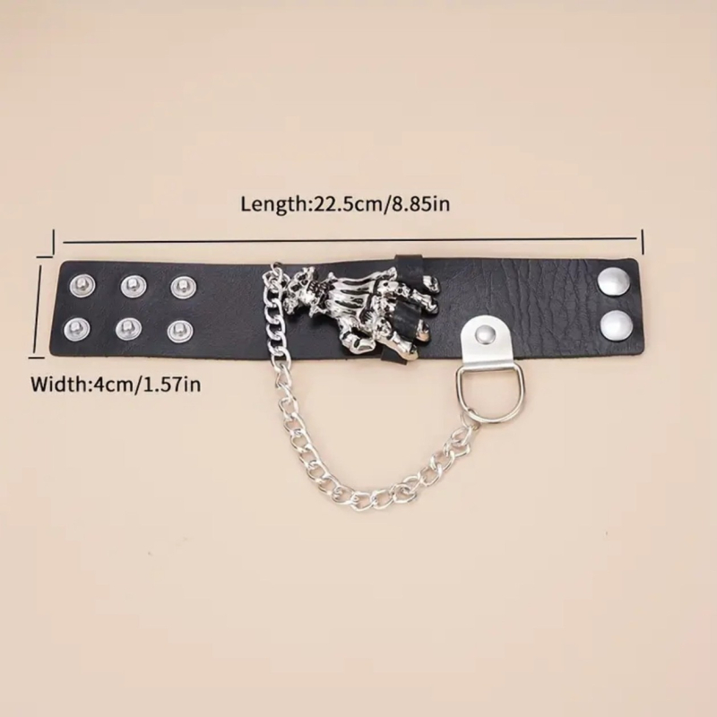 Кожена гривна с мотив череп и верига с призрачни нокти – унисекс стил панк готик