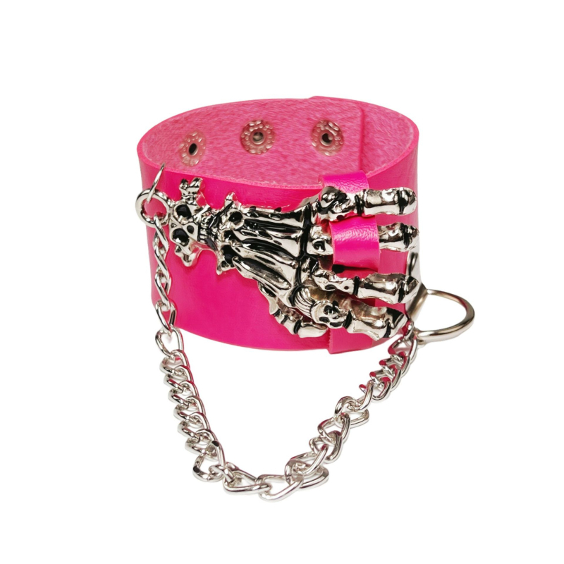 Кожена гривна с мотив череп и верига с призрачни нокти – унисекс стил панк готик
