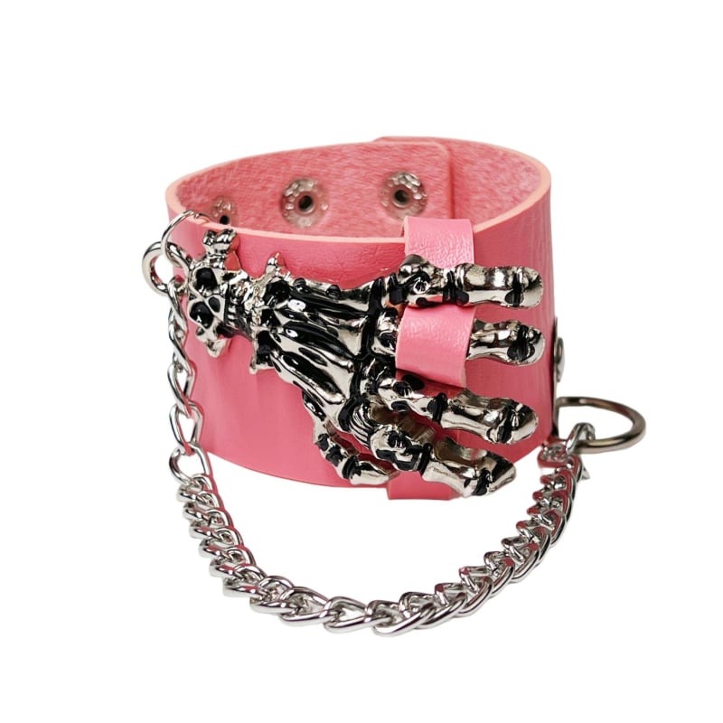 Кожена гривна с мотив череп и верига с призрачни нокти – унисекс стил панк готик