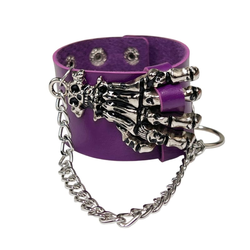 Кожена гривна с мотив череп и верига с призрачни нокти – унисекс стил панк готик