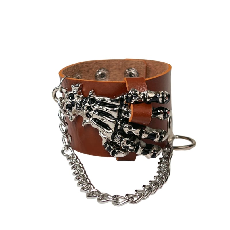 Кожена гривна с мотив череп и верига с призрачни нокти – унисекс стил панк готик