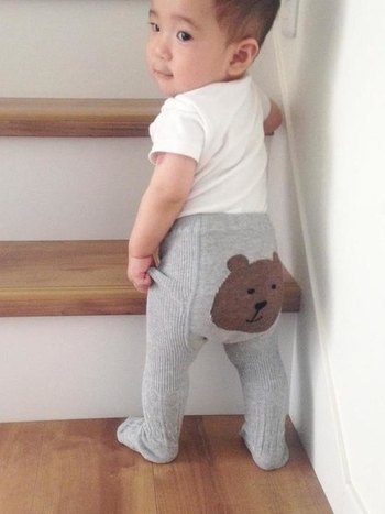 Unisex bērnu legingas ar augstu vidukli un lāča rakstu, 86% kokvilna, 14% elastāns, vecums 1–3 gadi