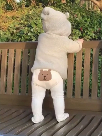 Unisex bērnu legingas ar augstu vidukli un lāča rakstu, 86% kokvilna, 14% elastāns, vecums 1–3 gadi