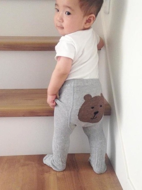 Unisex bērnu legingas ar augstu vidukli un lāča rakstu, 86% kokvilna, 14% elastāns, vecums 1–3 gadi