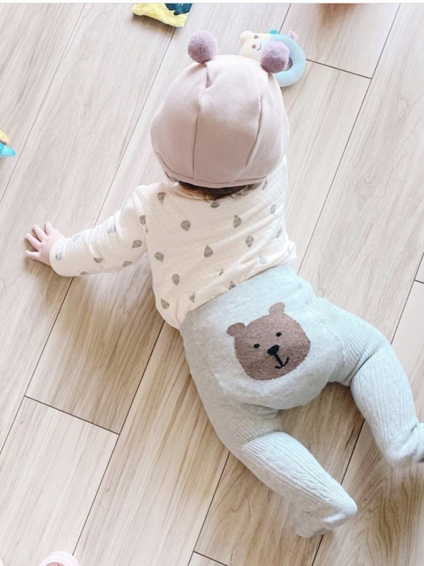 Unisex bērnu legingas ar augstu vidukli un lāča rakstu, 86% kokvilna, 14% elastāns, vecums 1–3 gadi