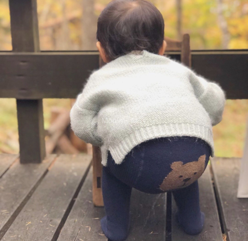 Unisex bērnu legingas ar augstu vidukli un lāča rakstu, 86% kokvilna, 14% elastāns, vecums 1–3 gadi