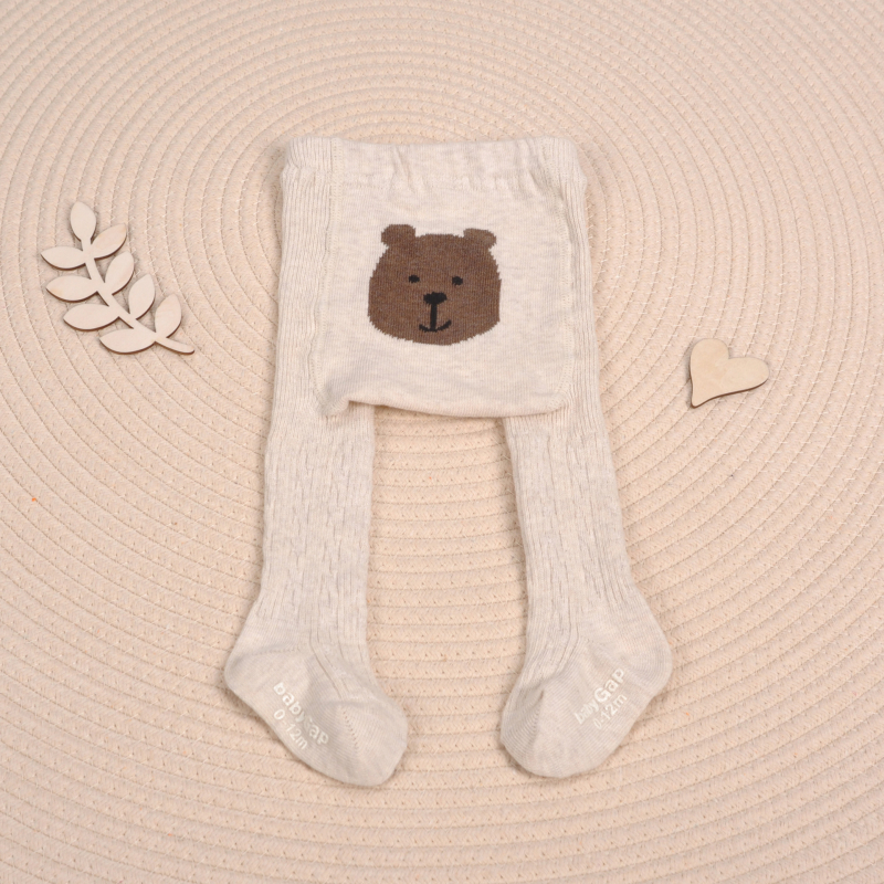 Unisex bērnu legingas ar augstu vidukli un lāča rakstu, 86% kokvilna, 14% elastāns, vecums 1–3 gadi