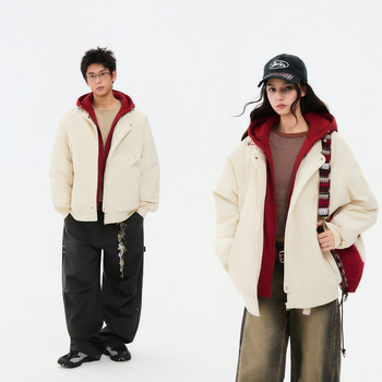 Памучно палто с качулка, пълнено с полиестер, средна дължина, дебело, японско-корейски стил за възрастни жени