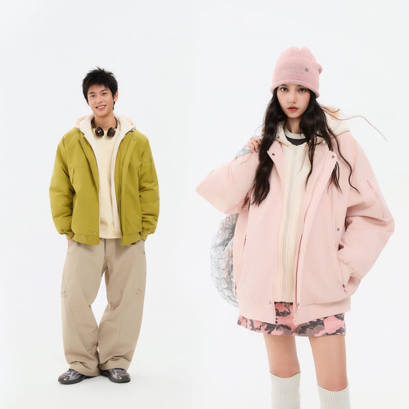 Памучно палто с качулка, пълнено с полиестер, средна дължина, дебело, японско-корейски стил за възрастни жени