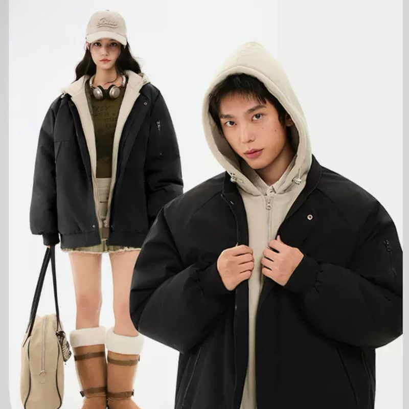 Памучно палто с качулка, пълнено с полиестер, средна дължина, дебело, японско-корейски стил за възрастни жени