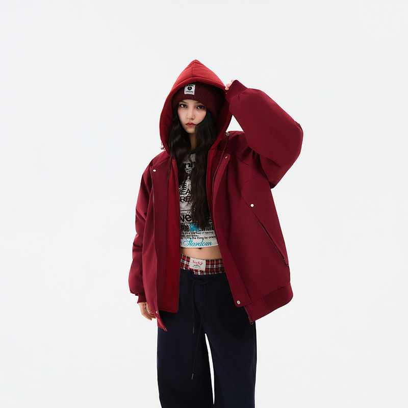 Памучно палто с качулка, пълнено с полиестер, средна дължина, дебело, японско-корейски стил за възрастни жени