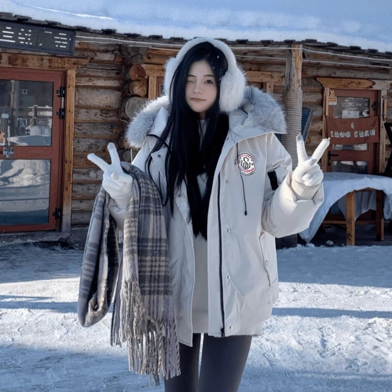 Парка с качулка и яка от изкуствен пух, свободен силует, цип, полиестерна тъкан