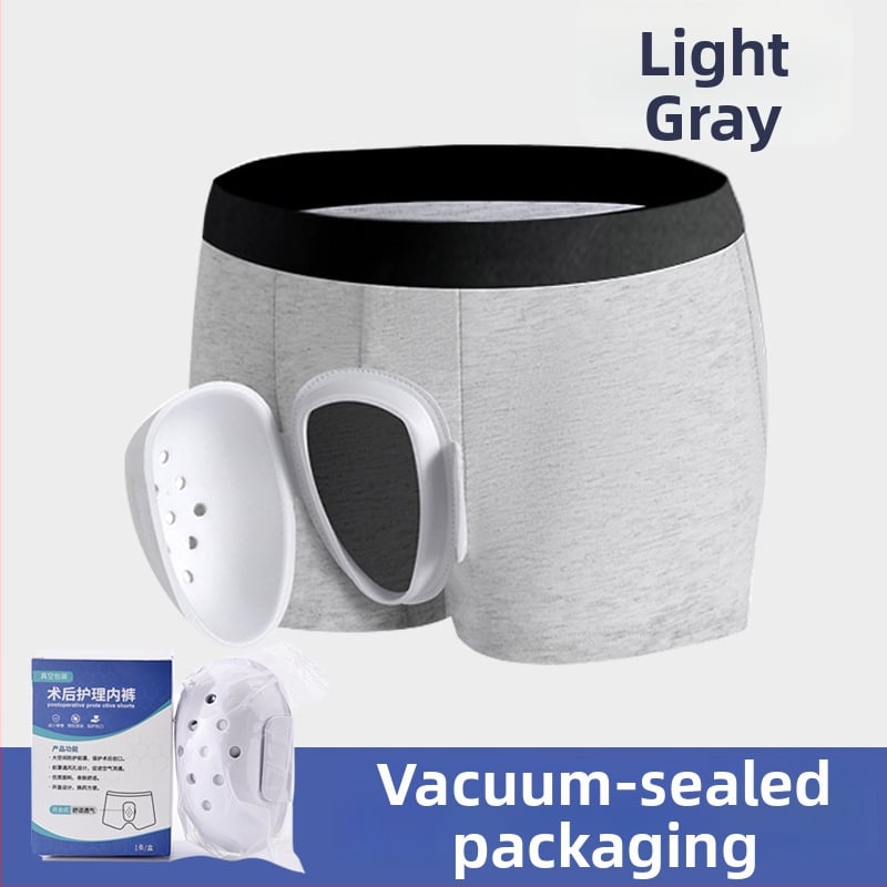 Постоперативни детски боксерки за грижа след циркумцизия — дишащи памучни трикотажни боксерки за момчета, средна талия, основно влакно 90–95% памук; подплата в чатала 95–100% памук