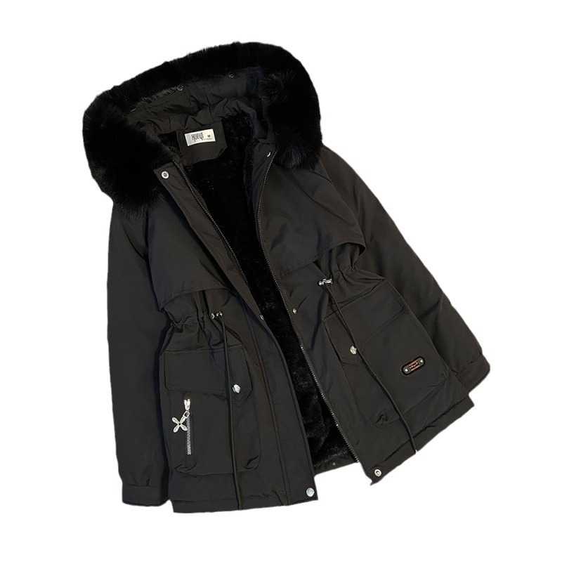 Isolai женски зимен палто с подплата от флис и памук, качулка, свободен силует, цип, висока яка, дебела изолация