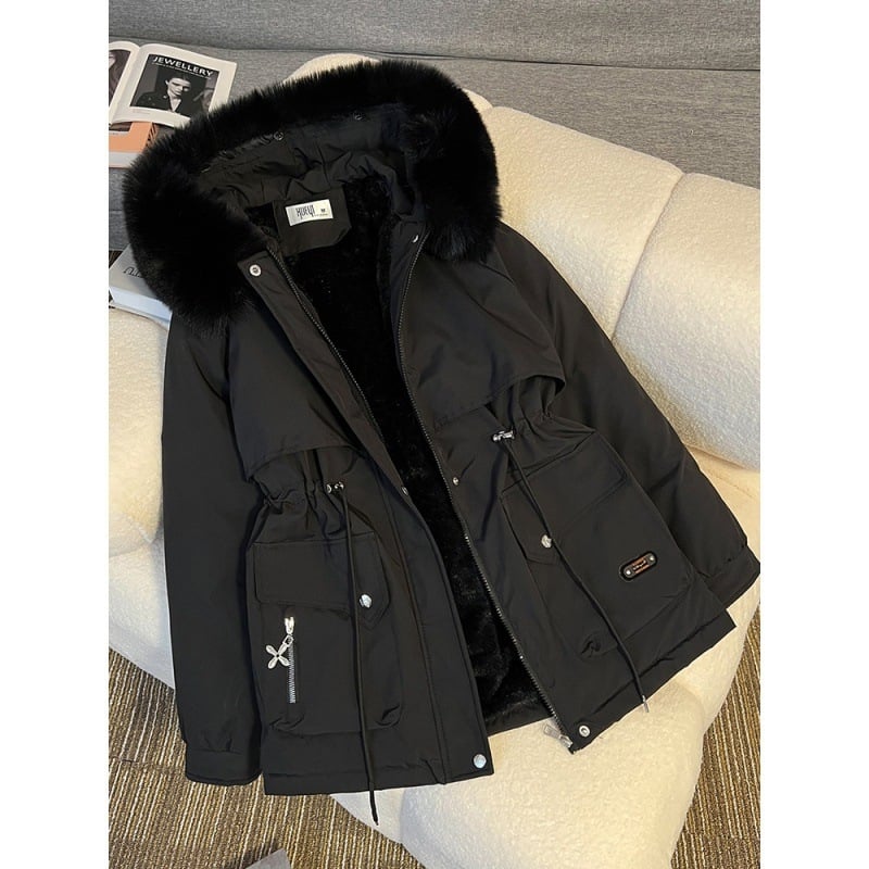 Isolai женски зимен палто с подплата от флис и памук, качулка, свободен силует, цип, висока яка, дебела изолация