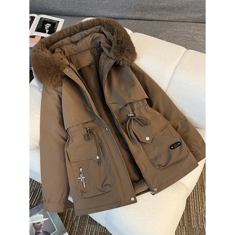 Isolai женски зимен палто с подплата от флис и памук, качулка, свободен силует, цип, висока яка, дебела изолация