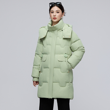 Дамско зимно яке с пълнител от памук 96%+, дължина 80–100 см, качулка, цип, свободен корейски стил