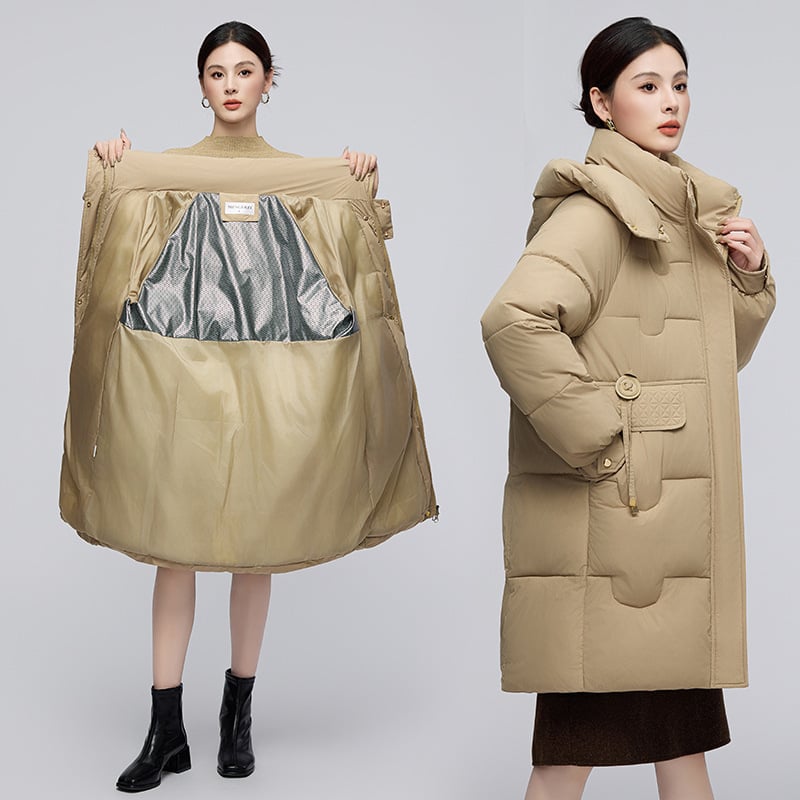 Дамско зимно яке с пълнител от памук 96%+, дължина 80–100 см, качулка, цип, свободен корейски стил