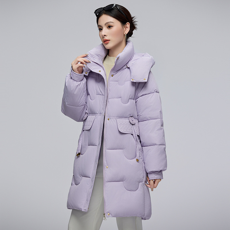 Дамско зимно яке с пълнител от памук 96%+, дължина 80–100 см, качулка, цип, свободен корейски стил