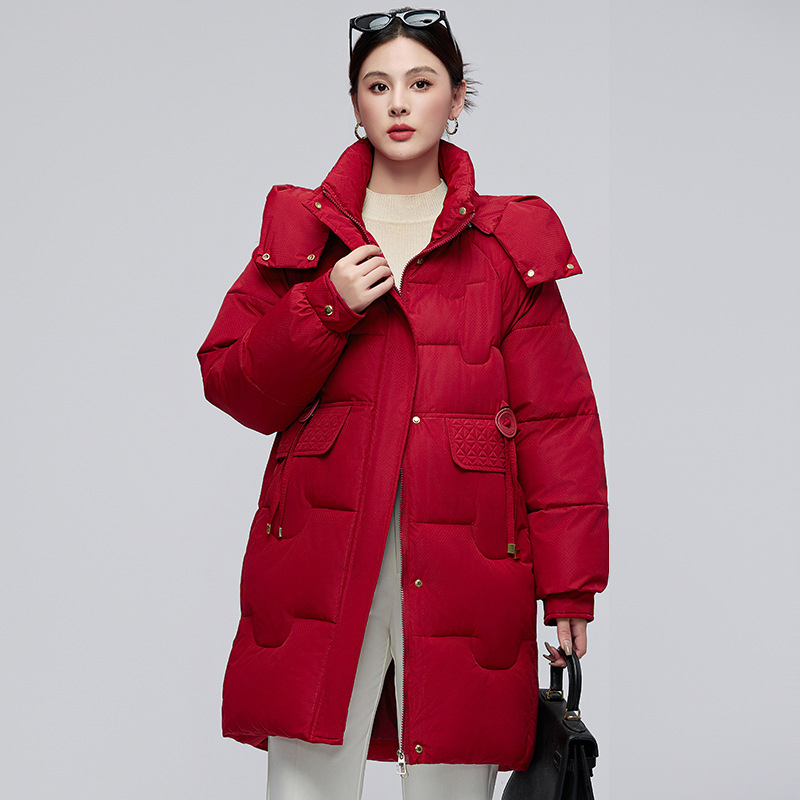 Дамско зимно яке с пълнител от памук 96%+, дължина 80–100 см, качулка, цип, свободен корейски стил