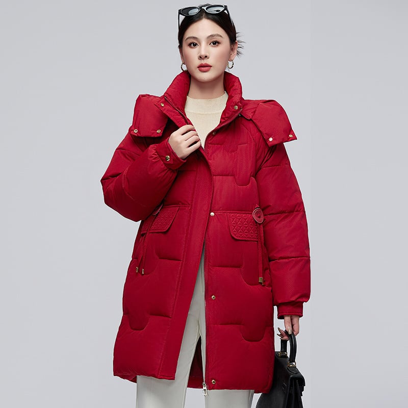 Дамско зимно яке с пълнител от памук 96%+, дължина 80–100 см, качулка, цип, свободен корейски стил