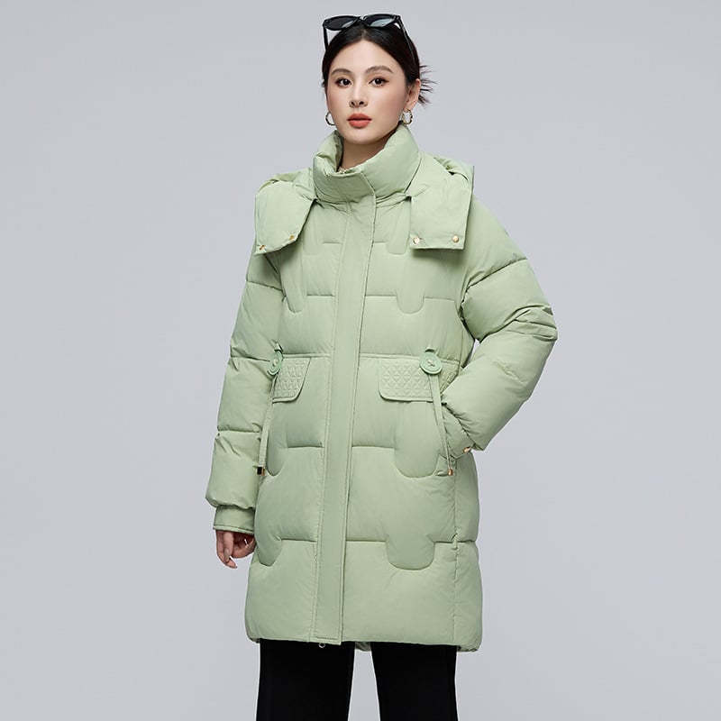 Дамско зимно яке с пълнител от памук 96%+, дължина 80–100 см, качулка, цип, свободен корейски стил