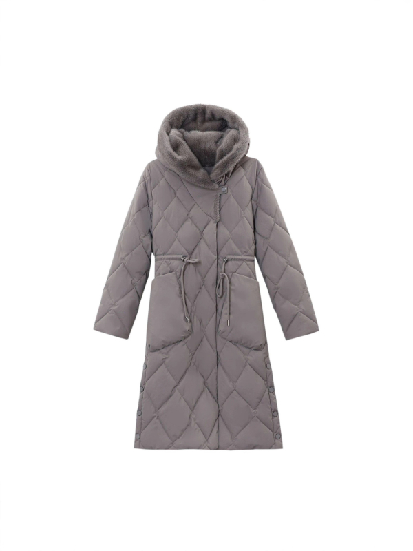 Дамско памучно подплатено яке с пълнеж полиестер-памук, полиестерна материя, V‑образно деколте с изкуствен косъм, цип