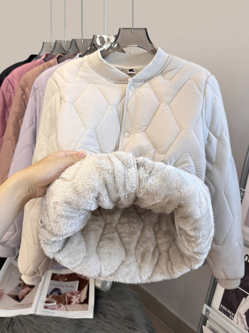 Дамско късо Chenille памук палто с подплата от плюш, поло яка, дълги ръкави, еднобортно закопчаване, пълнеж изкуствен коприна-памук, Зима 2025