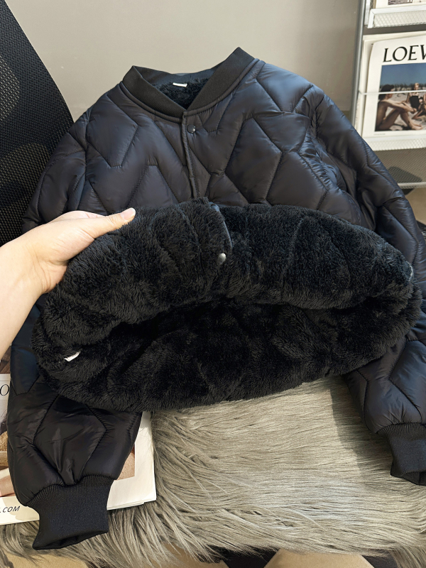 Дамско късо Chenille памук палто с подплата от плюш, поло яка, дълги ръкави, еднобортно закопчаване, пълнеж изкуствен коприна-памук, Зима 2025