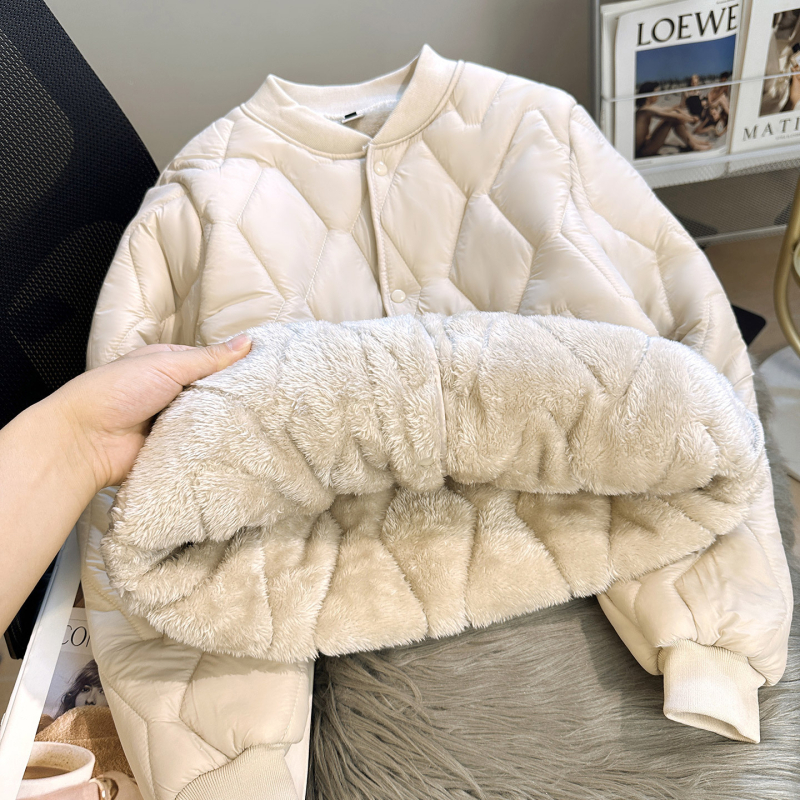 Дамско късо Chenille памук палто с подплата от плюш, поло яка, дълги ръкави, еднобортно закопчаване, пълнеж изкуствен коприна-памук, Зима 2025