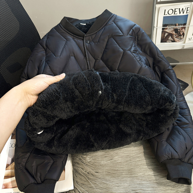 Дамско късо Chenille памук палто с подплата от плюш, поло яка, дълги ръкави, еднобортно закопчаване, пълнеж изкуствен коприна-памук, Зима 2025