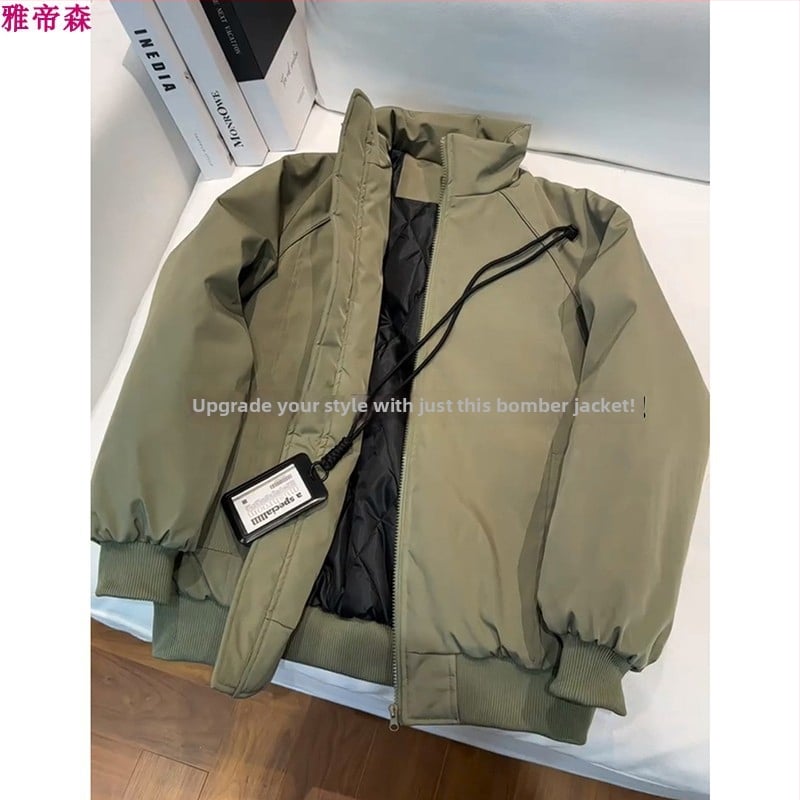 Мъжко късо памучно подплатено яке с качулка, яка-стойка, цип, пълнеж от копринено влакно