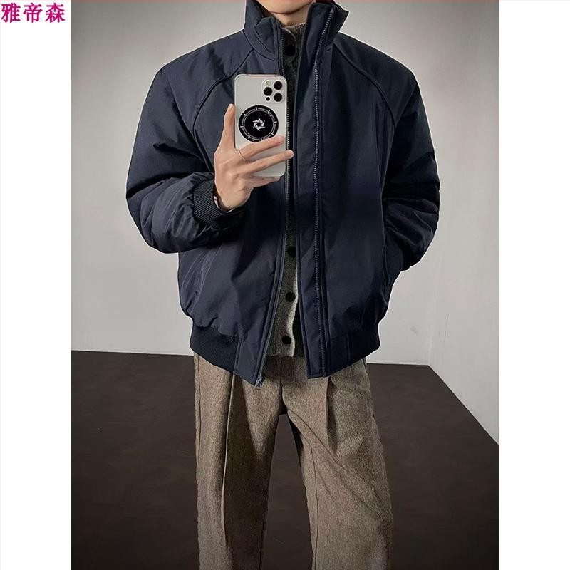 Мъжко късо памучно подплатено яке с качулка, яка-стойка, цип, пълнеж от копринено влакно