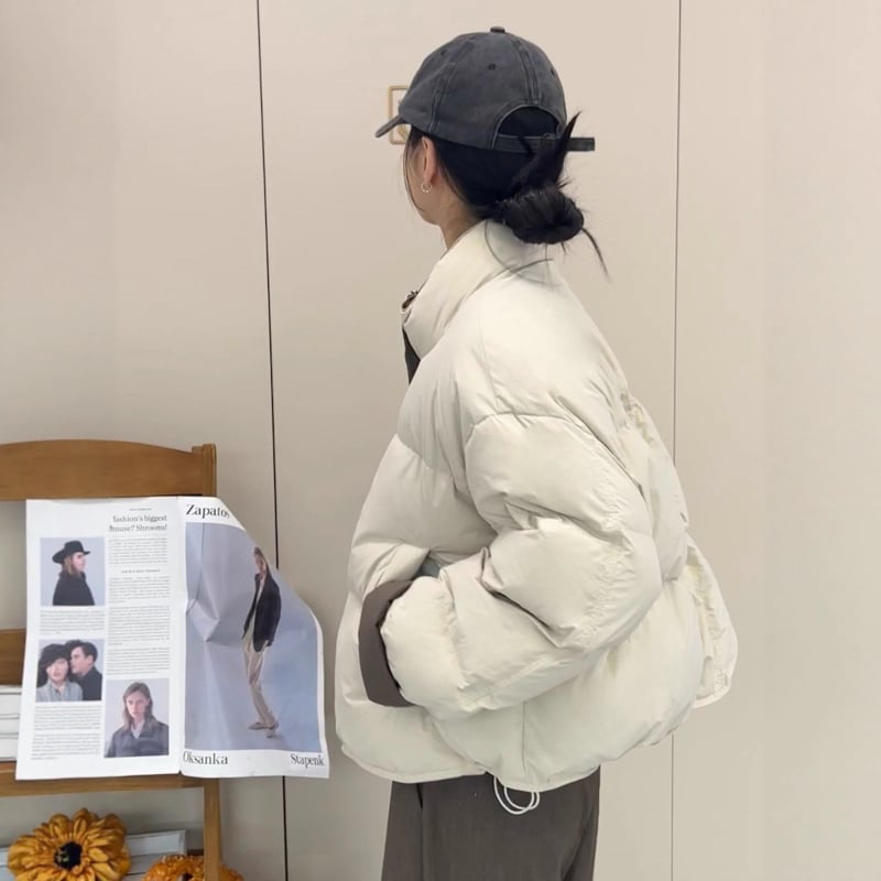 Памучно палто, корейски стил, полиестерна външна материя, пълнеж от имитационен коприна-памук, стойкова яка и цип