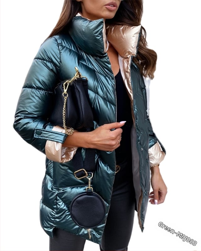 Памучно-пухено палто с дълги ръкави, свободна кройка, цип за закопчаване, пълнеж полиестер-памук, основна материя полиестерни влакна