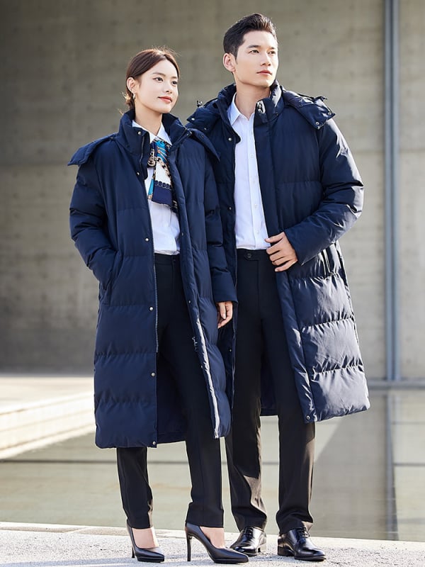 Унисекс палто с качулка, дебело памучно пълнеж, дълга кройка, цип за закопчаване, стягане в талията