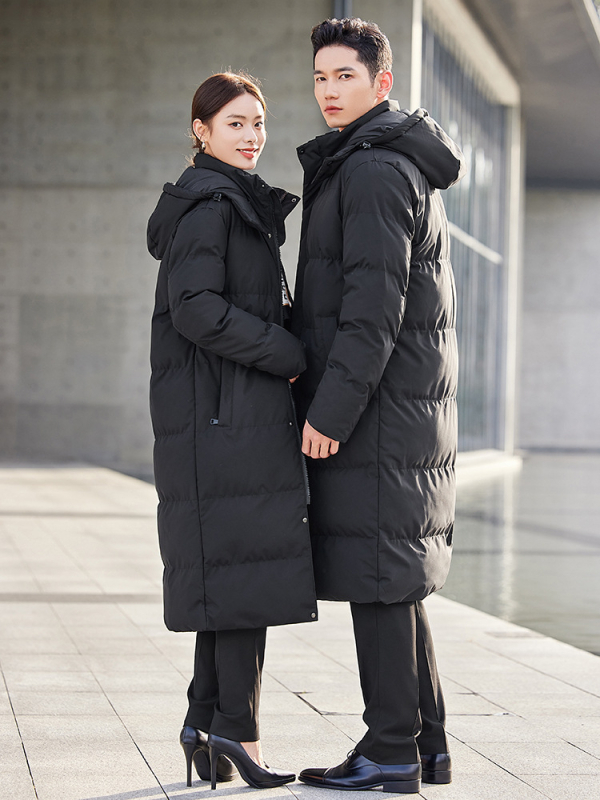 Унисекс палто с качулка, дебело памучно пълнеж, дълга кройка, цип за закопчаване, стягане в талията