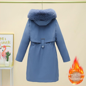 Женско памучно парка яке, средна дължина, подплатено с полар, пълнеж silk-cotton, Chenille плат, Polo яка