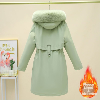 Женско памучно парка яке, средна дължина, подплатено с полар, пълнеж silk-cotton, Chenille плат, Polo яка