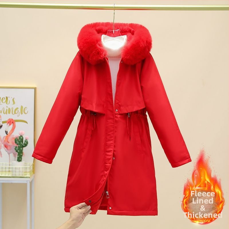 Женско памучно парка яке, средна дължина, подплатено с полар, пълнеж silk-cotton, Chenille плат, Polo яка